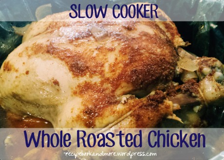 Awesome slow cooker recipe - Whole Roasted Chicken - just rub some spices on, throw in some onions, and set your Crock Pot